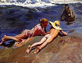 On the Sand Valencia Beach by Joaquin Sorolla y Bastida